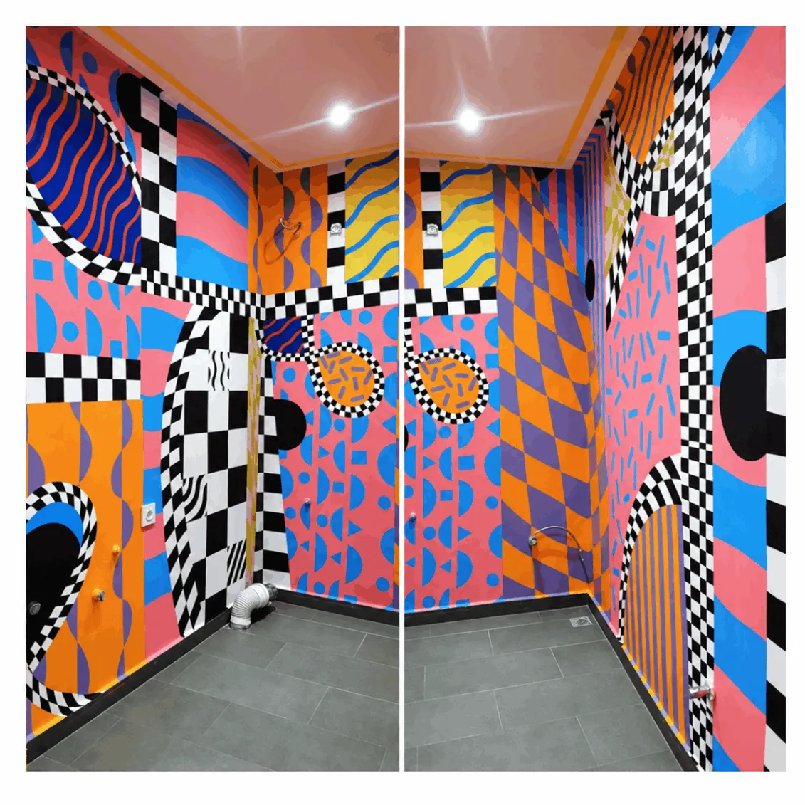 Fresque murale inspirée de Michel-Ange dans un espace beauté
